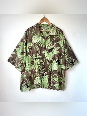 Tusser's Island Reserve 100% Silk Man's Hawaiian Shirt XL - Toucan PalmTropical